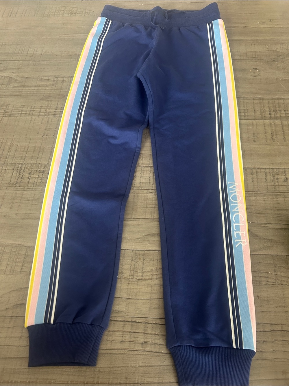 Moncler Navy Kids Sweatpants with Pastel Side Stripes